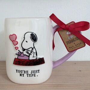NWT Snoopy Rae Dunn Mug with Heart Handle - Peanuts - YOU'RE JUST MY TYPE